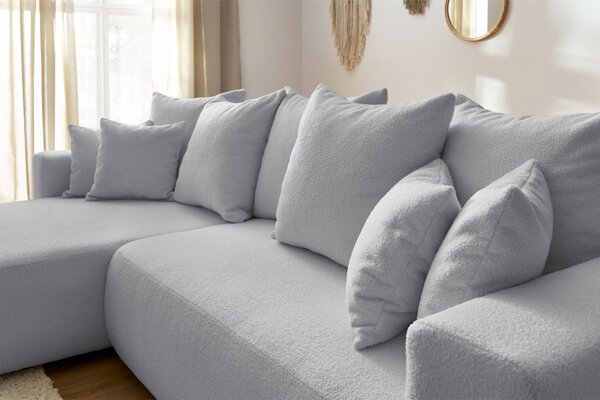 -25 % Dny MOMENTI– Bobochic Paris Světle šedá bouclé rohová rozkládací pohovka Envy 282 cm, levá/pravá