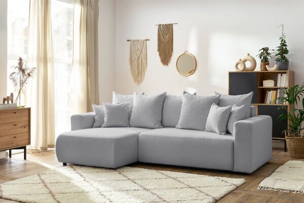 -25 % Dny MOMENTI– Bobochic Paris Světle šedá bouclé rohová rozkládací pohovka Envy 282 cm, levá/pravá