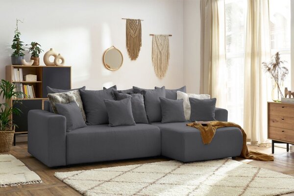 -25 % Dny MOMENTI– Bobochic Paris Tmavě šedá bouclé rohová rozkládací pohovka Envy 282 cm, levá/pravá