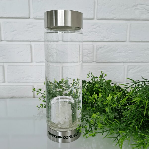 TEMPO-KONDELA CRYSTAL, skleněná láhev s bílým křemenem, 500 ml