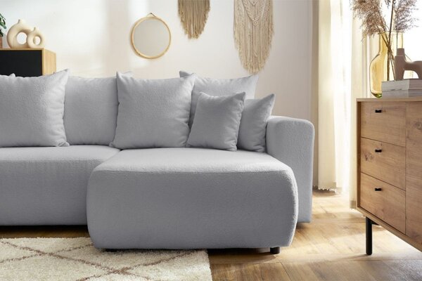 -25 % Dny MOMENTI– Bobochic Paris Světle šedá bouclé rohová rozkládací pohovka Envy 282 cm, levá/pravá