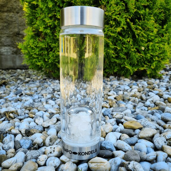 TEMPO-KONDELA CRYSTAL, skleněná láhev s bílým křemenem, 500 ml