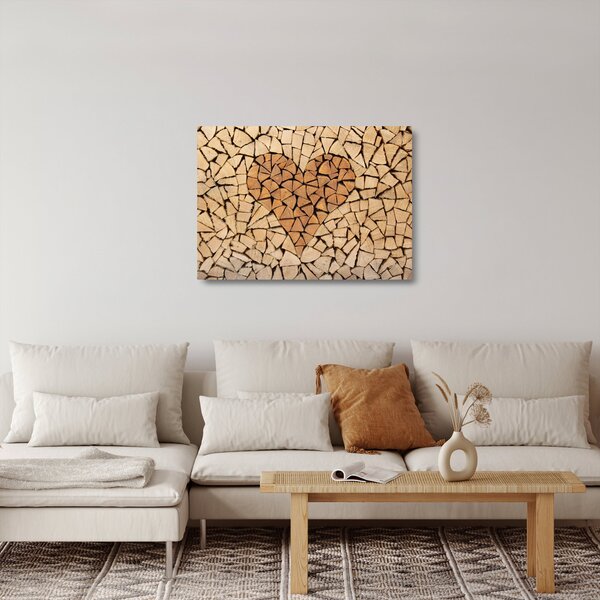 Skleněný obraz - Srdce ze dřeva (70x50 cm)