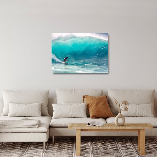 Skleněný obraz surfaře ve vlnách (70x50 cm)