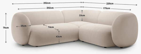 Micadoni Zelená sametová rohová pohovka Kate 252 cm, levá