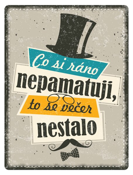 Postershop Plechová cedule: Co si ráno nepamatuji, to se večer nestalo - 30x40 cm