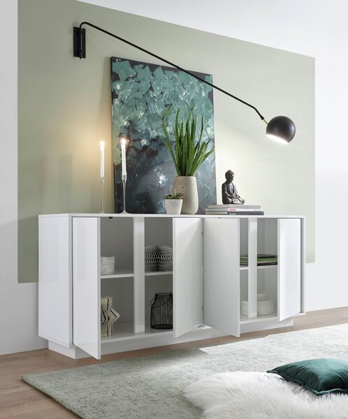 ŠIROKÁ KOMODA, vysoce lesklá bílá, 180/79/43 cm MID.YOU - Široké komody, Online Only