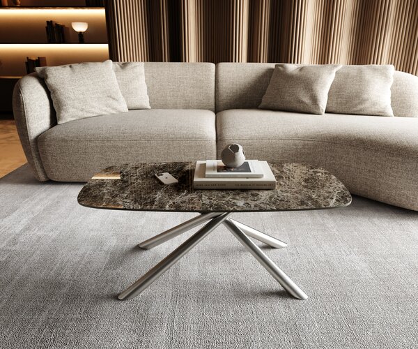 DELIFE Konferenční stolek Edge Boot 100x50 cm keramika Laminam® Emperador Extra Lucidato tmavě hnědá Sarity nerezová ocel broušená