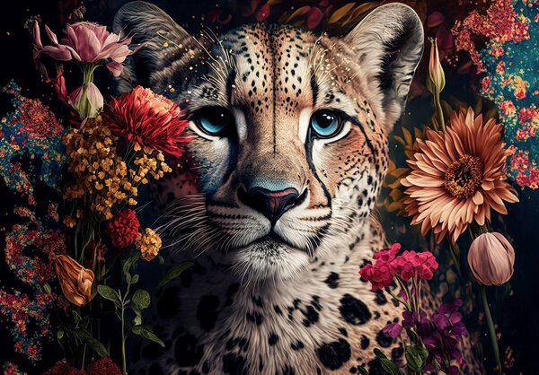 Postershop Fototapeta vliesová: Nature flowers cheetah colours - 152,5x104 cm