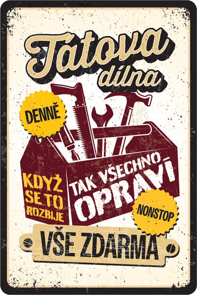 Postershop Plechová cedule: Tátova dílna - 20x30 cm