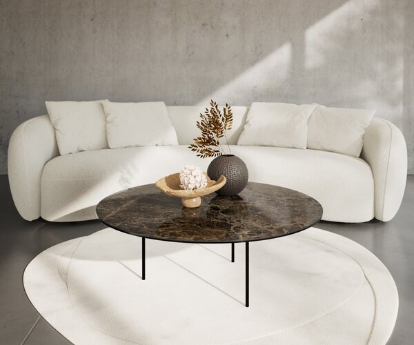 DELIFE Konferenční stolek Edge kulatý 100x100 cm keramika Laminam® Emperador Extra Lucidato tmavě hnědá Trive kov černá