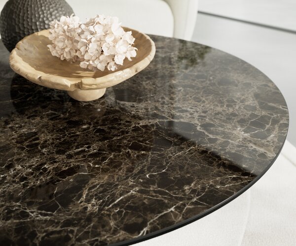 DELIFE Konferenční stolek Edge kulatý 100x100 cm keramika Laminam® Emperador Extra Lucidato tmavě hnědá Sarity nerezová ocel broušená
