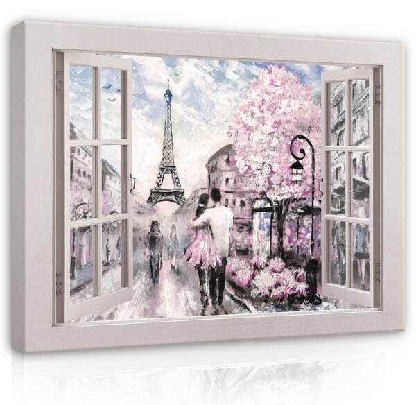 Postershop Obraz na plátně: View window Paris watercolour (1) - 100x75 cm