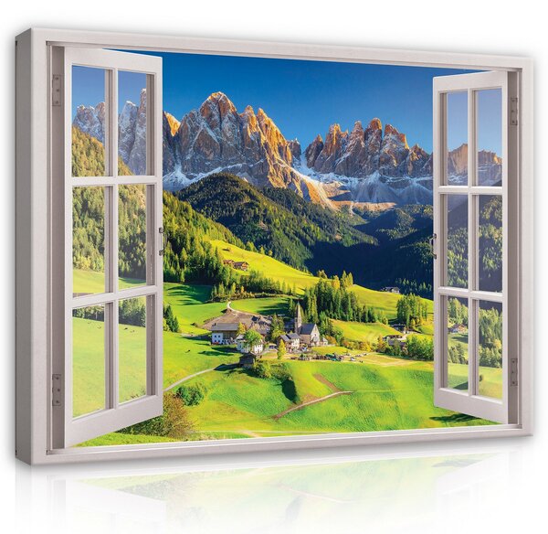 Postershop Obraz na plátně: 3D Effect Window Alps Mountains View - 80x60 cm