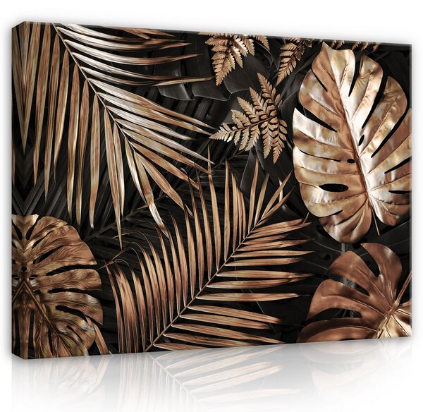 Postershop Obraz na plátně: Nature Leaves Black and Gold Glamour - 80x60 cm