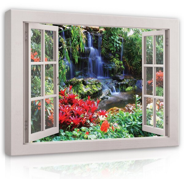 Postershop Obraz na plátně: View window 3D jungle - 80x60 cm