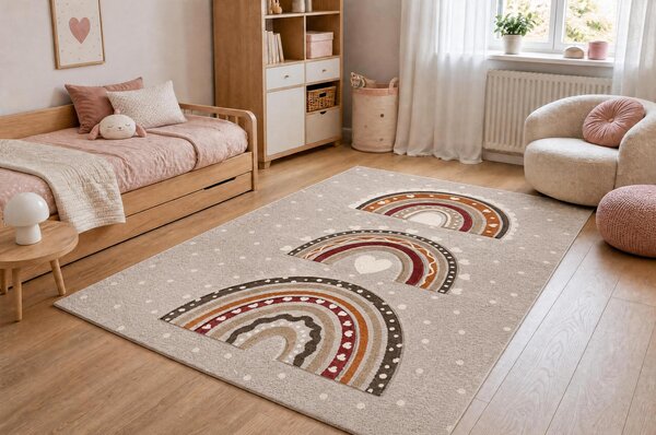 Makro Abra Dětský kusový koberec KIDDO 4426 Duha Srdíčka béžový krémový Rozměr: 80x150 cm