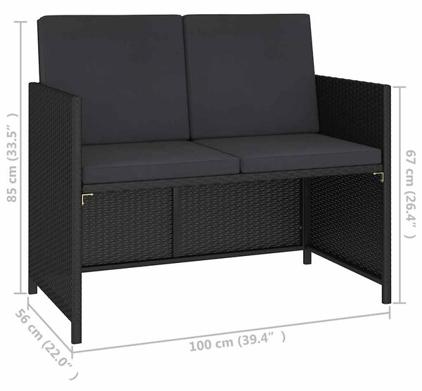 6dílný zahradní jídelní set s poduškami polyratan černý 315988