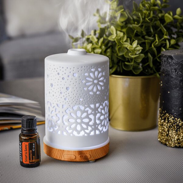 KONDELA Aroma difuzér/zvlhčovač, bílý/přírodní, AMAYA