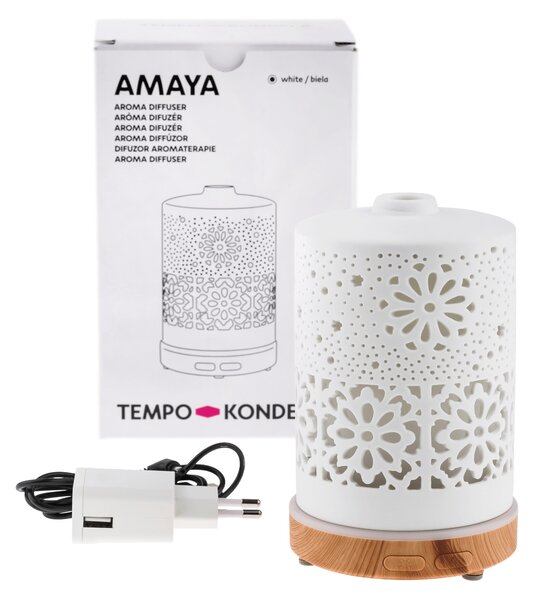KONDELA Aroma difuzér/zvlhčovač, bílý/přírodní, AMAYA