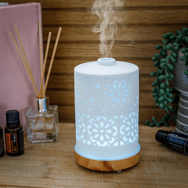 KONDELA Aroma difuzér/zvlhčovač, bílý/přírodní, AMAYA