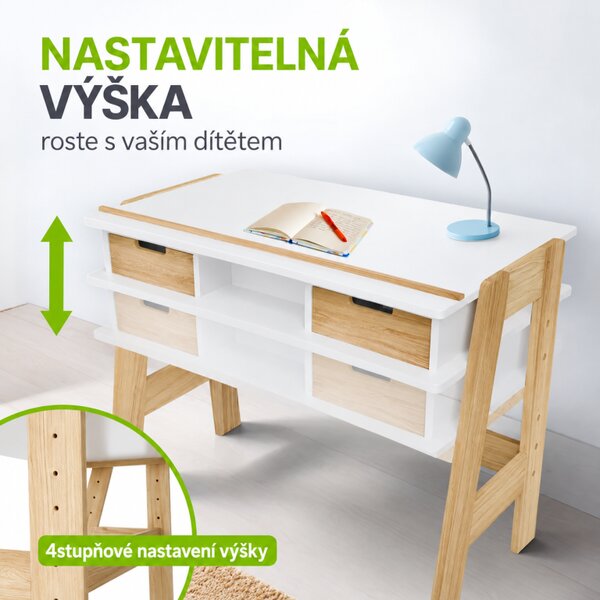 Dětský rostoucí stůl s úložným prostorem, bílý