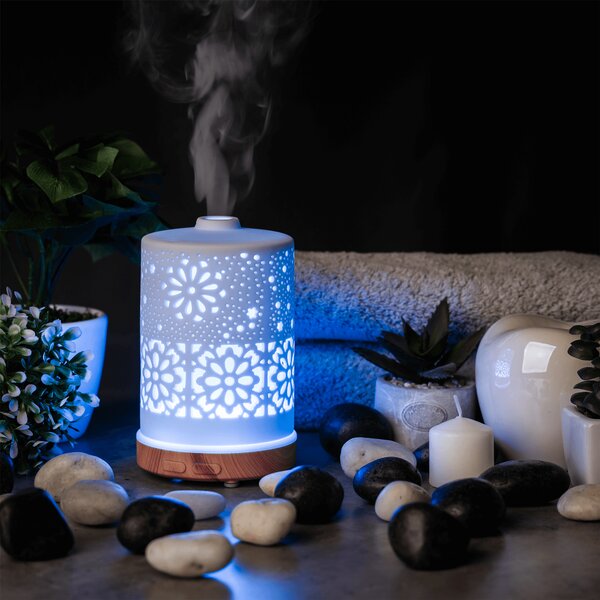 KONDELA Aroma difuzér/zvlhčovač, bílý/přírodní, AMAYA