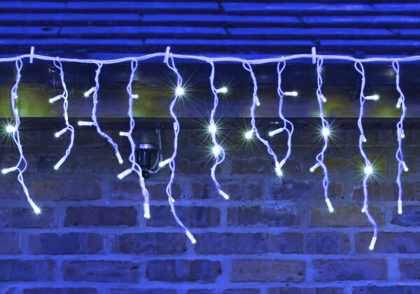 Venkovní LED vánoční závěs PROFI – 10 m, 312 LED, studená bílá, stálé svícení, silný bílý kabel