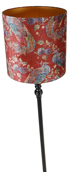 Stojací lampa černá s červeným stínítkem s peacockem 40 cm - Classico