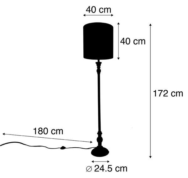 Stojací lampa černá s červeným stínítkem s peacockem 40 cm - Classico