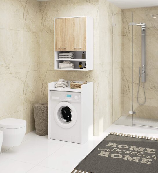 Ak furniture Závěsná koupelnová skříňka Fin W64 2D 64 cm bílá/dub sonoma