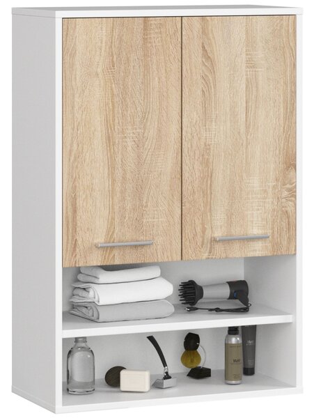 Ak furniture Závěsná koupelnová skříňka Fin W64 2D 64 cm bílá/dub sonoma