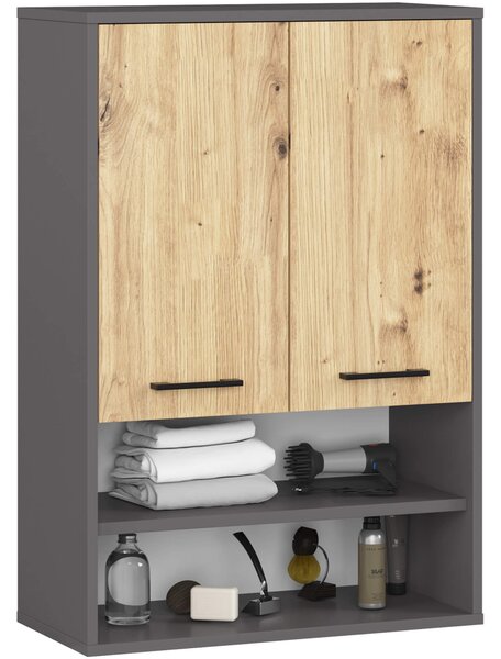 Ak furniture Závěsná koupelnová skříňka Fin W64 2D 64 cm grafit/dub artisan