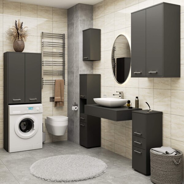 Ak furniture Závěsná koupelnová skříňka Fin W64 2D 64 cm grafit