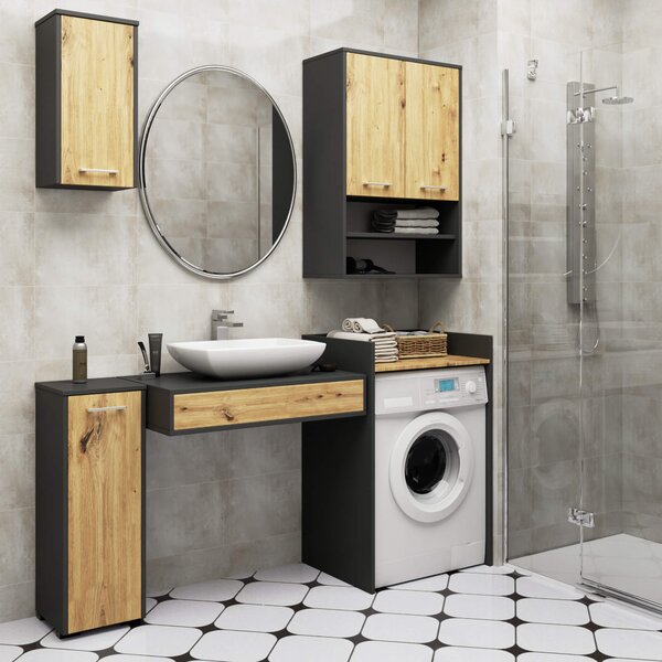 Ak furniture Závěsná koupelnová skříňka Fin W64 64 cm grafit/dub artisan