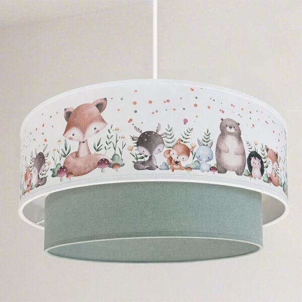 Brilagi- LED Dětský lustr na lanku BOBO 1xE27/60W/230V pr. 40 cm bílá/zel./zvíř
