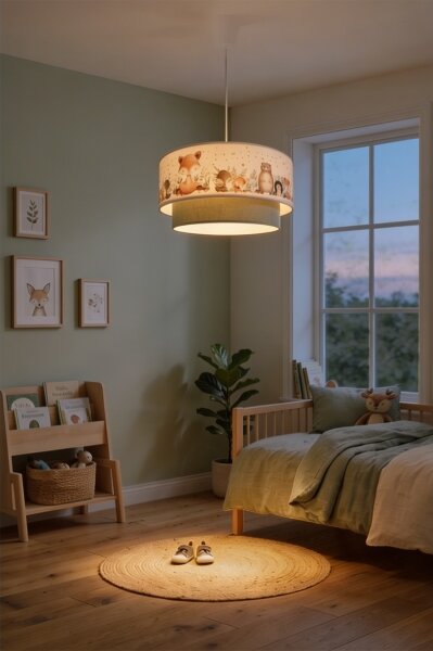 Brilagi- LED Dětský lustr na lanku BOBO 1xE27/60W/230V pr. 40 cm bílá/zel./zvíř