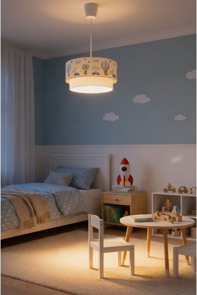 Brilagi-LED Dětský lustr na lanku BOBO 1xE27/60W/230V pr.40 cm krém./modrá/medv