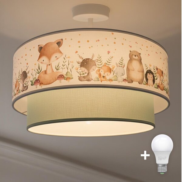 Brilagi-LED Dětský přisazený lustr BOBO 1xE27/60W/230V pr. 40 cm bílá/zel./zvíř