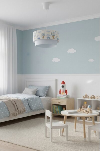 Brilagi-LED Dětský lustr na lanku BOBO 1xE27/60W/230V pr.40 cm krém./modrá/medv