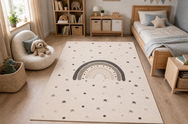Makro Abra Dětský kusový koberec KIDDO 5151 Duha Hvězdičky krémový béžový Rozměr: 80x150 cm