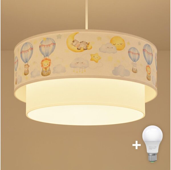Brilagi - LED Dětský lustr na lanku BOBO 1xE27/60W/230V pr.40 cm bílá/béž./zvíř