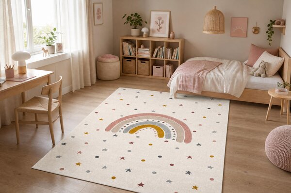 Makro Abra Dětský kusový koberec KIDDO 5151 Duha Srdíčka bílý světle šedý Rozměr: 80x150 cm