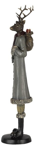 Vánoční dekorativní soška jelena v zimním kabátu - 9*8*36 cm - Clayre & Eef
