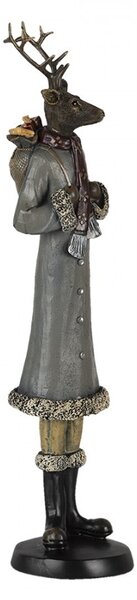 Vánoční dekorativní soška jelena v zimním kabátu - 9*8*36 cm - Clayre & Eef
