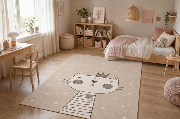 Makro Abra Dětský kusový koberec KIDDO 6106 Kočička Princezna krémový Rozměr: 80x150 cm