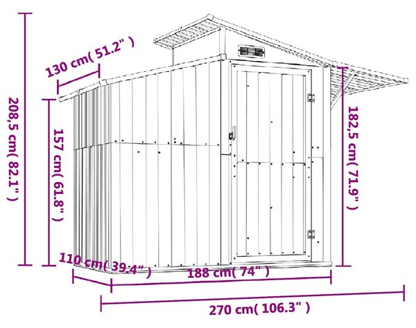 Zahradní kůlna zelená 270 x 130 x 208,5 cm pozinkovaná ocel 316242