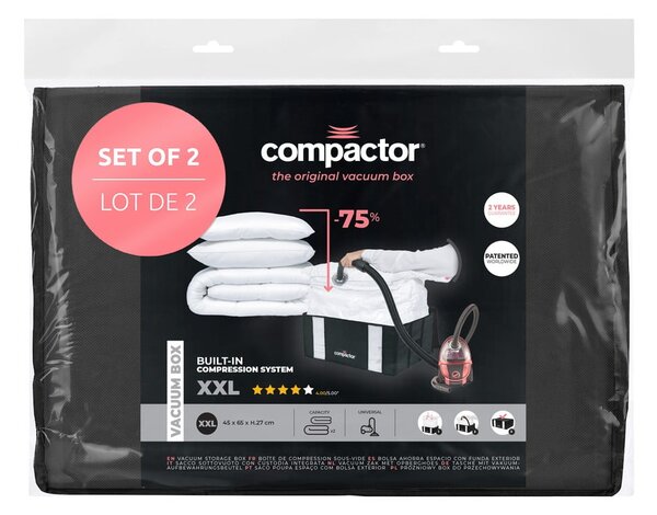 Vakuové vyztužené látkové úložné boxy na oblečení v sadě 2 ks 65x45x27 cm Black Edition – Compactor