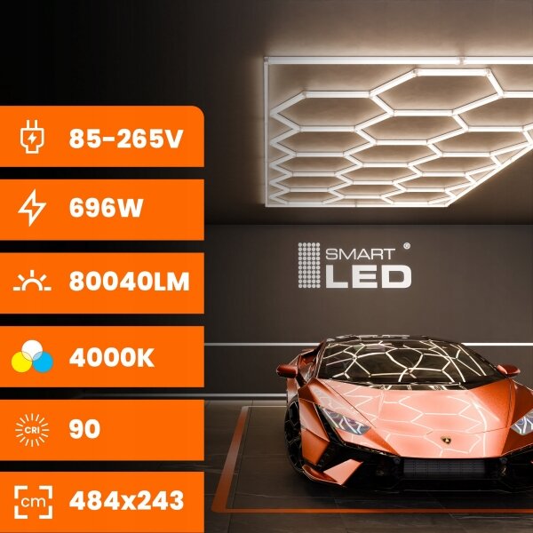 LED Stropní svítidlo LED/696W/85-265V 4000K 484x243 cm CRI 90 IP44 bílá