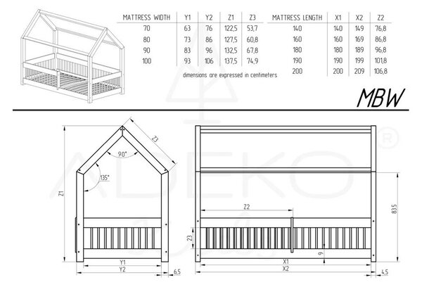 Domečková dětská postel z borovicového dřeva v přírodní barvě 140x200 cm Mila MBW – Adeko